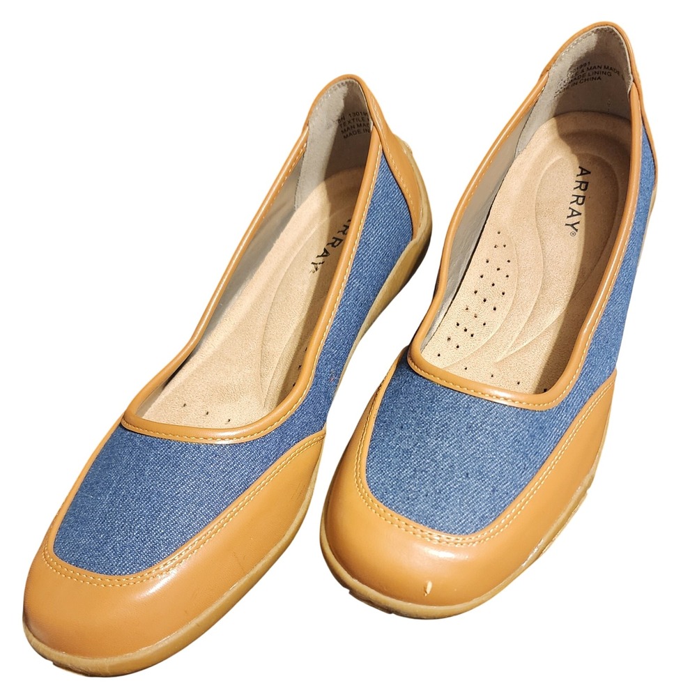 Array Womens Tan Blue Denim Mixed Comfort Loafers Flats 8N - READ